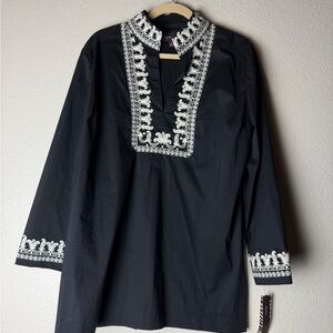 Dana Buchman Black Tunic with White Embroidery